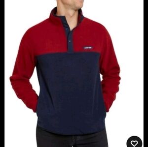 Mens Lands End Blue Red Pullover Fleece Large
